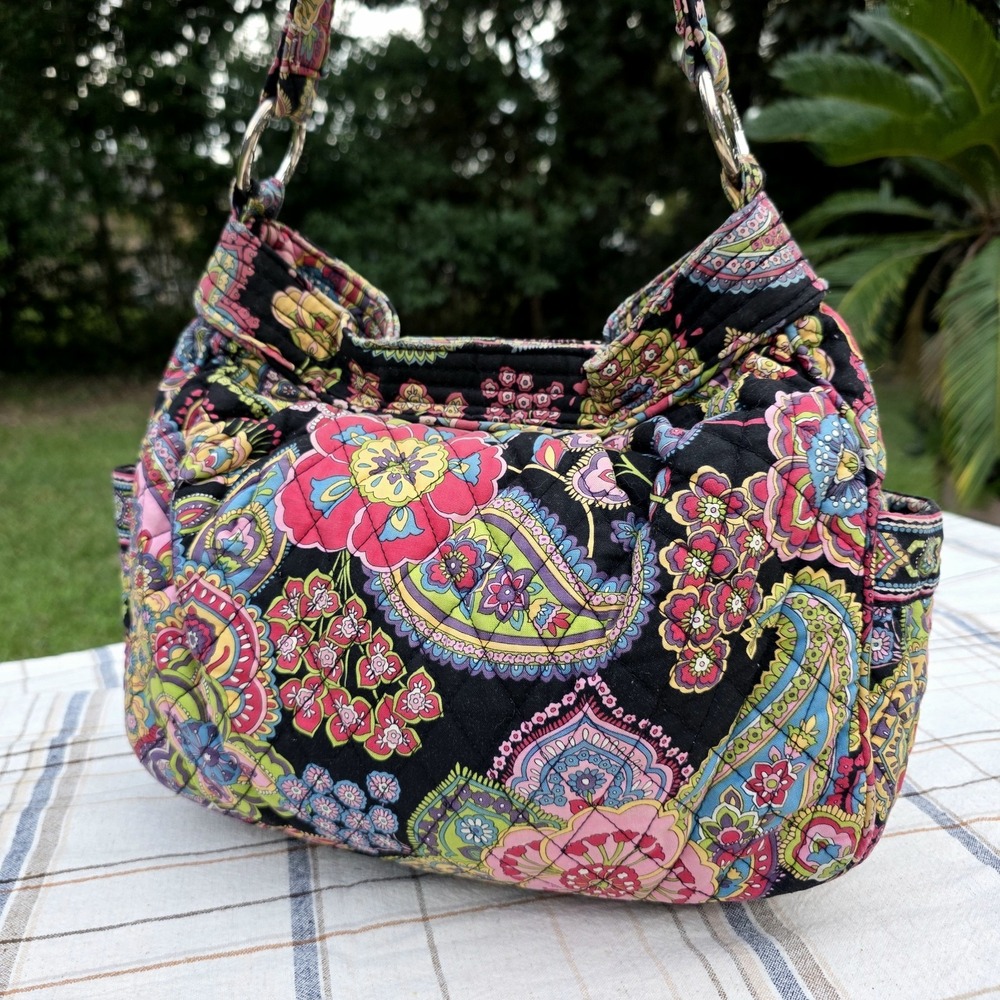 Vera Bradley Symphony Shoulder Bag Quilted Paisley Black Maroon Magnetic